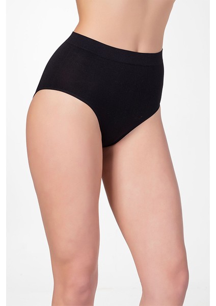 Dikişsiz Yüksek S-M-L-XL-2XL Beden Silikon Bel Bato Slip Korse Külot Siyah