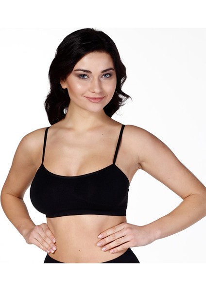 İnce Askılı S-M-L-XL Beden Sporcu Kadın Büstiyer Korse Siyah