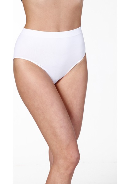 Dikişsiz Yüksek S-M-L-XL-2XL Beden Silikon Bel Bato Slip Korse Külot Beyaz
