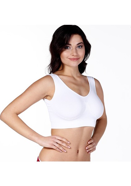 Kalın Askılı S-M-L-XL Beden Kadın Dikişsiz Büstiyer Korse Beyaz