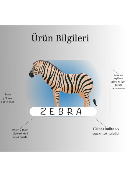 Bella Casa Kids İngilizce Hayvanlar Öğrenme Eşleme Puzzle Kartı, Puzzle Eğitici Oyuncak, Montessori Eğitim Oyuncak