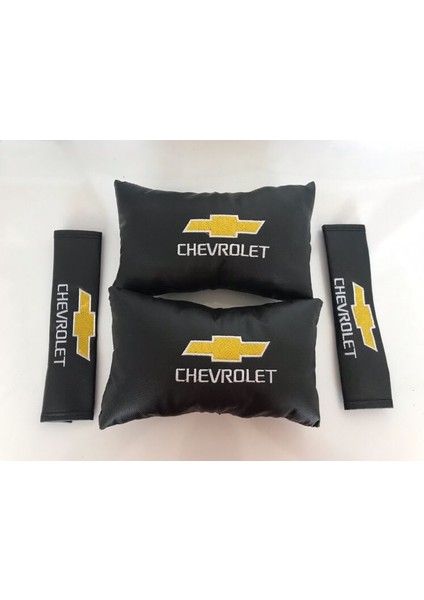Chevrolet Nakışlı Cruze Aveo Deri 1 Çift Boyun Yastık ve 1 Çift Kemer Pedi