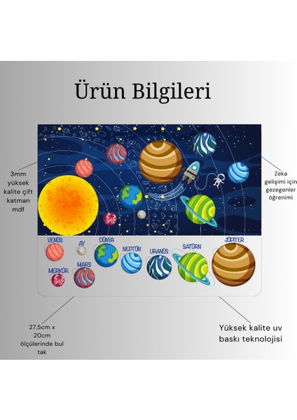 Gezegenler Bul Tak Öğrenme Eşleme Oyunu, Gezegenler Eğitici Oyuncak, Montessori Eğitim Oyuncak