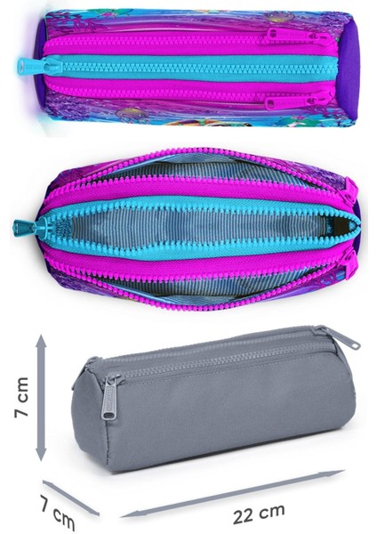 Pembe Mor Kaplumbağa Desenli Kız Çocuk Isı Yalıtımlı Beslenme Çantası ve Kalemlik Seti modelleri