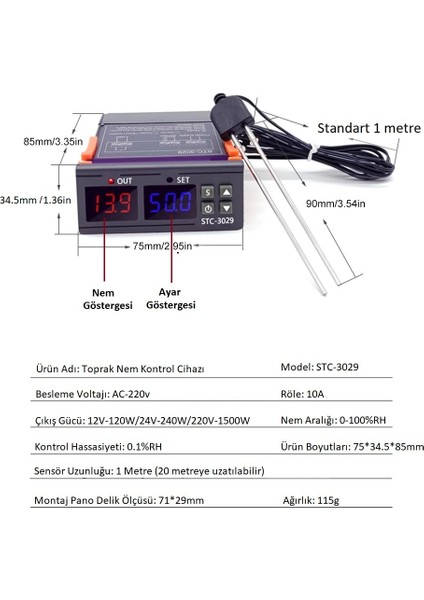 STC-3029 220V-10A Toprak Nem Kontrol Cihazı fiyatları