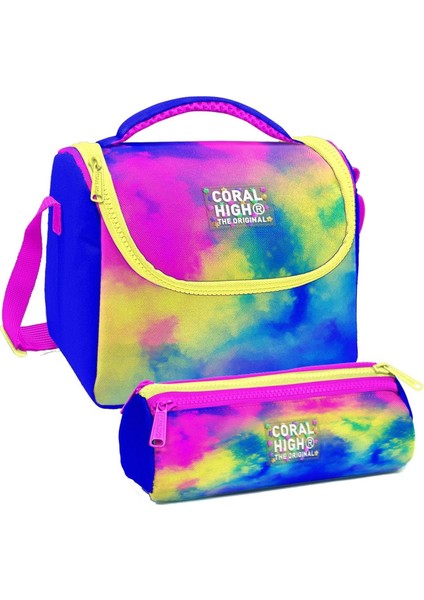 Renkli Batik Desenli Kız Çocuk Isı Yalıtımlı Beslenme Çantası ve Kalemlik Seti