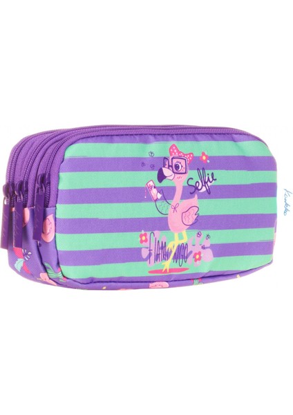 Üç Bölmeli Mor Pembe Flamingo Kız Çocuk Kalem Çantası