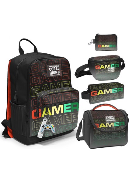 Beşli Ilkokul/ortaokul Çanta Seti - Siyah Gri Gamer - Erkek Çocuk