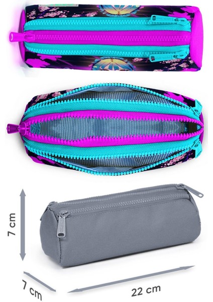 Kız Çocuk Mor Pembe Anime Kedi Desenli Ilkokul Okul Çanta Seti ve Bel Çantası fırsatları