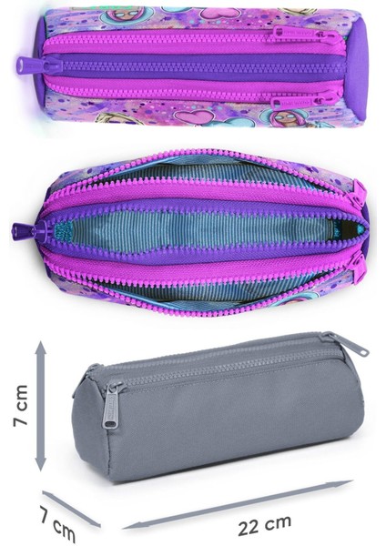 Pembe Mor Fashion Girl Desenli Kız Çocuk Isı Yalıtımlı Beslenme Çantası ve Kalemlik Seti modelleri