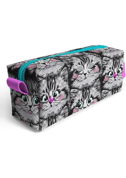 Gri Kedi Desenli Kız Çocuk Isı Yalıtımlı Beslenme Çantası ve Kalemlik Seti modelleri