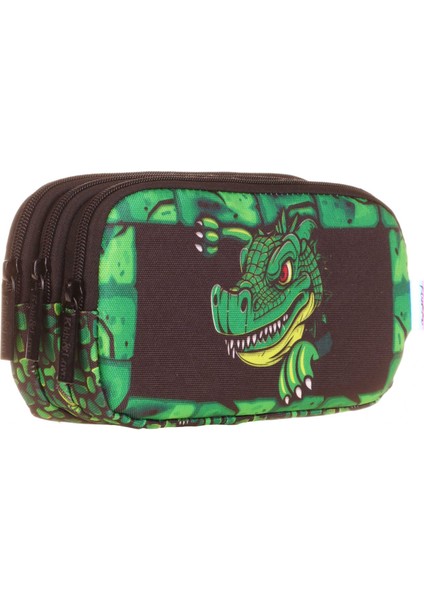 Üç Bölmeli Yeşil Ejderha Erkek Çocuk Kalem Çantası