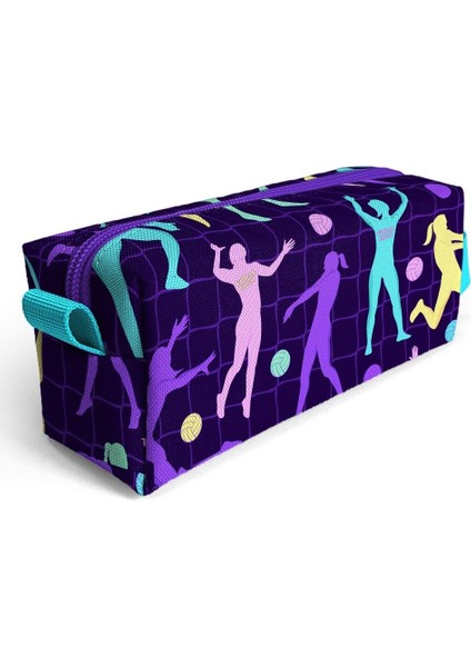 Mor Voleybol Desenli Kız Çocuk Isı Yalıtımlı Beslenme Çantası ve Kalemlik Seti modelleri