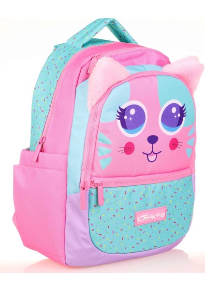 Kids Yeşil Pembe Sevimli Kedi Kız Çocuk Okul Sırt Çantası