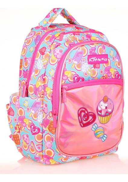 Kids Aynalı Nakışlı Cupcake Pembe Kız Çocuk Okul Sırt Çantası