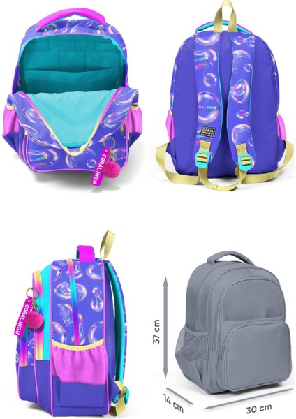 Üç Gözlü Ilkokul Çantası ve Beslenme Çantası - Lavanta Pembe Baloncuk Desenli - Kız Çocuk fiyatları