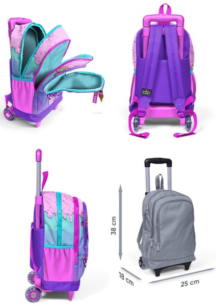 Pembe Mor Dondurma Işıklı Tekerlekli Okul Çantası ve Beslenme Seti - Kız Çocuk fiyatları
