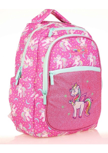 Kids Simli Nakışlı Unicorn Pembe Kız Çocuk Okul Sırt Çantası