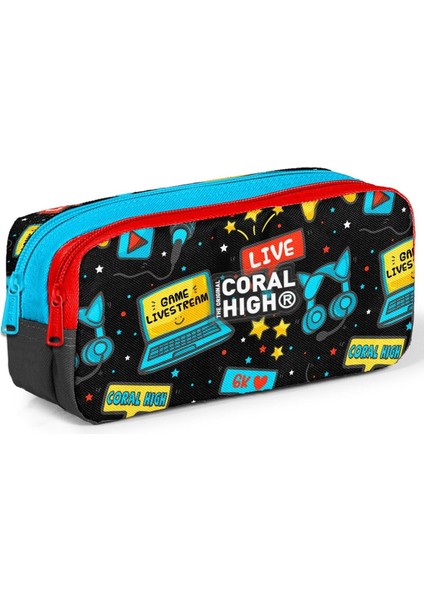 Siyah Mavi Gamer Desenli Erkek Çocuk Isı Yalıtımlı Beslenme Çantası ve Kalemlik Seti modelleri