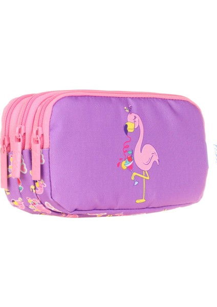 Üç Bölmeli Flamingo Kız Çocuk Kalem Çantası