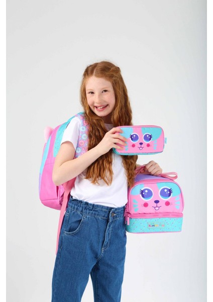 Yeşil Pembe Sevimli Kedi Üçlü Ilkokul Okul Çanta Seti - Kız Çocuk fiyatları