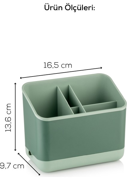 5 Bölmeli Organizer Kaşıklık Tezgah Üstü Kaşık Düzenleyici Yeşil