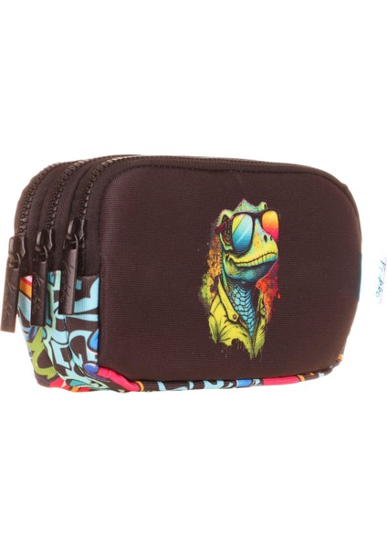 Üç Bölmeli Sevimli Bukalemun Erkek Çocuk Kalem Çantası
