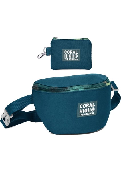 Erkek Çocuk Nefti Kamuflaj Desenli Bel Çantası ve Bozuk Para Cüzdanı Set