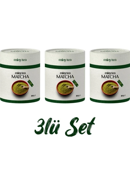 Miny Tea Matcha Çayı Doğal Detox Maça Tozu 50gr. 3'lü Set (Saf Matcha)