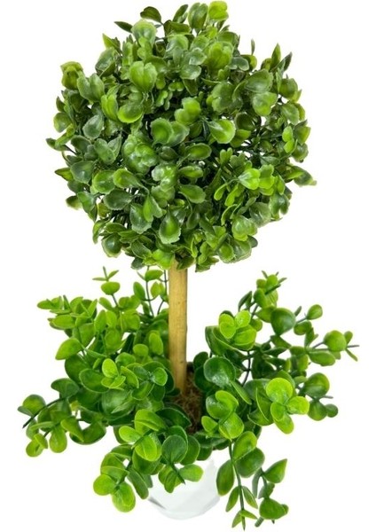 Yapay Ağaç Şimşir Top Tek Toplu Şimşirli 12X31CM Beyaz Saksıda