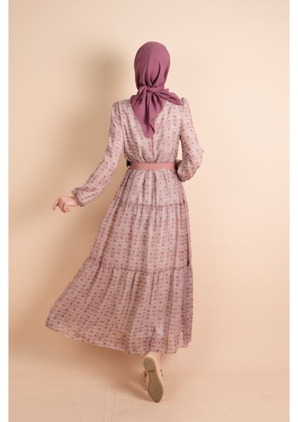 Yeni Koleksiyon Astarlı Şifon Labirent Desen Pembe