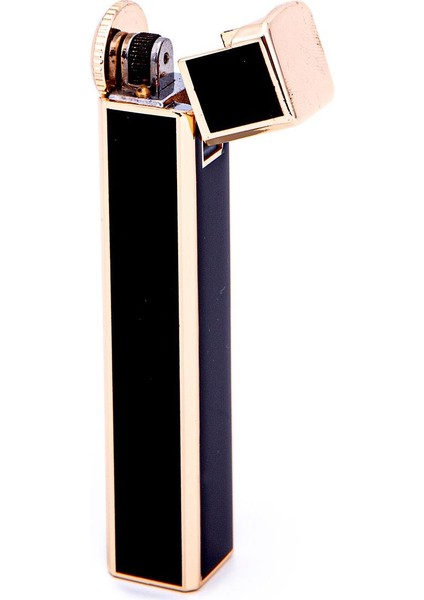 Slim Siyah-Gold Soft Flame Metal Çakmak