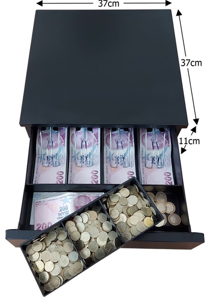 4 Geniş Banknot Gözlü Içi-Dışı Full Metal Ağır Yük Yoğun Kullanım Para Çekmecesi 37X37X11CM