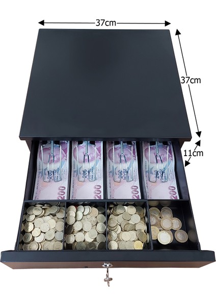 4 Geniş Banknot Gözlü Içi-Dışı Full Metal Ağır Yük Yoğun Kullanım Para Çekmecesi 37X37X11CM