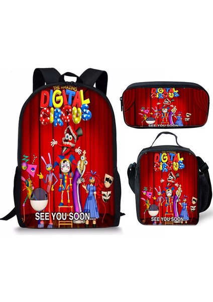 Büyülü Dijital Sirk Inanılmaz Dijital Sirk Öğrenci Çocuk Anaokulu Okul Çantası Üç Parçalı Set (Yurt Dışından)