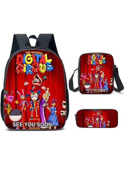 Büyülü Dijital Sirk Inanılmaz Dijital Sirk Öğrenci Çocuk Anaokulu Okul Çantası Üç Parçalı Set (Yurt Dışından)