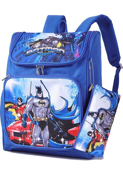 Karikatür Basit Büyük Kapasiteli Öğrenci Schoolbag Sırt Çantası Karikatür Çocuk Anaokulu Sırt Çantası Kalem Kutusu-Batman (Yurt Dışından)