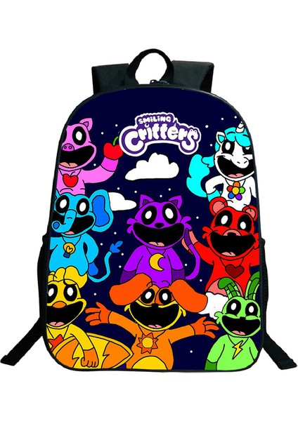 Naylon Smilings Critter Baskı Sırt Çantaları Genç Büyük Kapasiteli Okul Çantası Erkek Kız Karikatür Seyahat Sırt Çantası Erkek Kadın Sırt Çantası (Yurt Dışından)