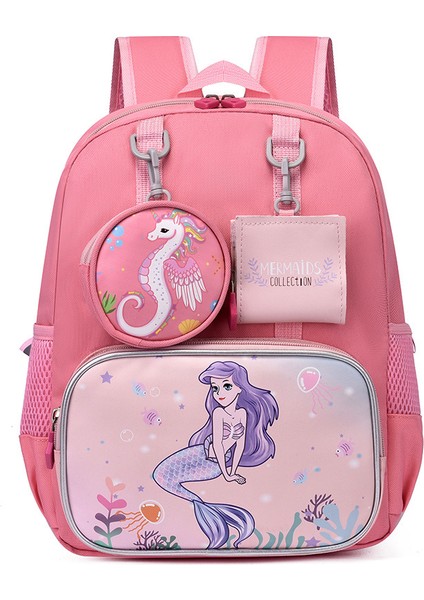 Çocuk Okul Çantaları Ilkokul Öğrencileri Anaokulu Erkek ve Kız Karikatür Sırt Çantaları-Pembe Denizkızı (Yurt Dışından)