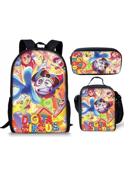 Büyülü Dijital Sirk Inanılmaz Dijital Sirk Öğrenci Çocuk Anaokulu Okul Çantası Üç Parçalı Set (Yurt Dışından)