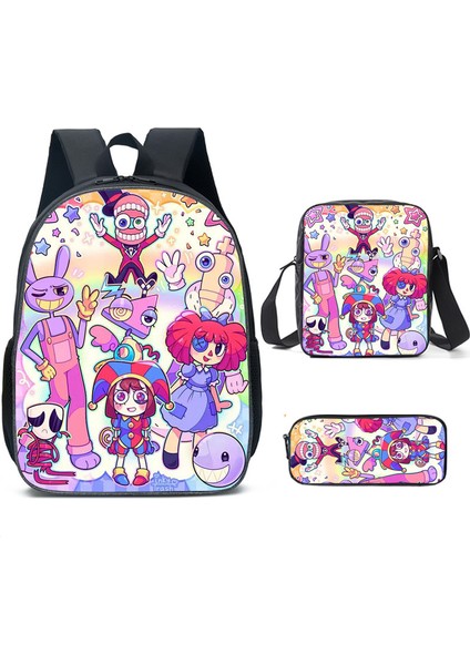 Büyülü Dijital Sirk Inanılmaz Dijital Sirk Öğrenci Çocuk Anaokulu Okul Çantası Üç Parçalı Set (Yurt Dışından)