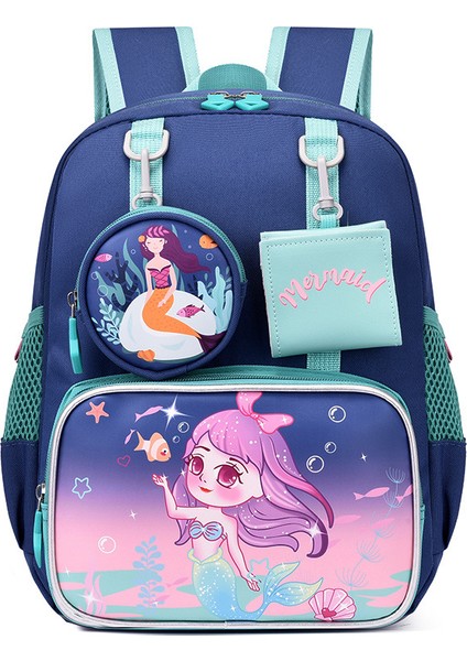 Çocuk Okul Çantaları Ilkokul Öğrencileri Anaokulu Erkek ve Kız Karikatür Sırt Çantaları-Mavi Denizkızı (Yurt Dışından)