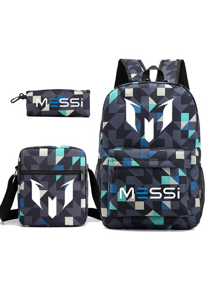 Futbol Yıldızı Messi Sırt Çantası Seti-Su Geçirmez Tuval Seyahat Sırt Çantası 3 Parça Sırt Çantası Omuz Çantası Mini Kılıf Seti (Yurt Dışından)