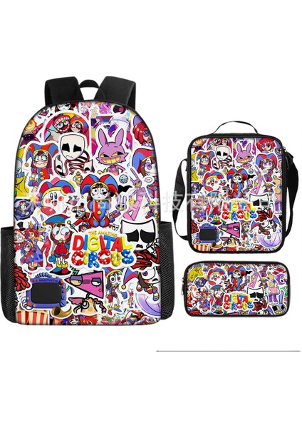 Büyülü Dijital Sirk Inanılmaz Dijital Sirk Öğrenci Çocuk Anaokulu Okul Çantası Üç Parçalı Set (Yurt Dışından)