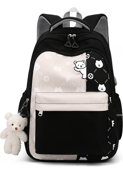 Y2K Estetik Iğneler ve Aksesuarlarla Sevimli Sırt Çantası Günlük Kullanım Için Büyük Kapasiteli Su Geçirmez Naylon Sırt Çantası (Siyah) (Yurt Dışından)