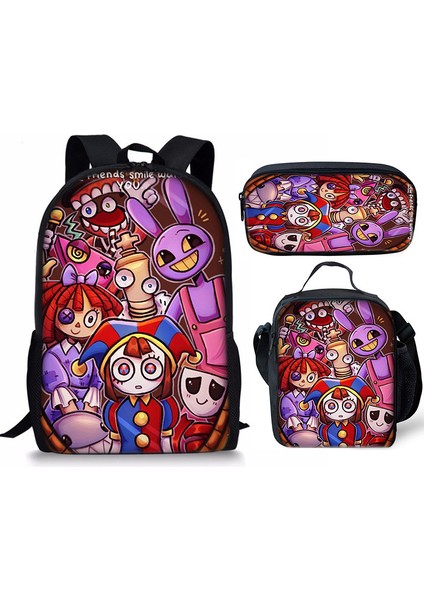 Büyülü Dijital Sirk Inanılmaz Dijital Sirk Öğrenci Çocuk Anaokulu Okul Çantası Üç Parçalı Set (Yurt Dışından)