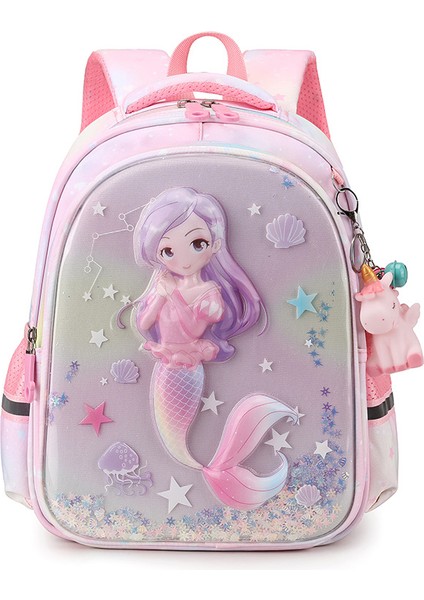 Sevimli Çocuklar Sırt Çantası Yürümeye Başlayan Sırt Çantası Karikatür Okul Sırt Çantası Kızlar Için Seyahat Sırt Çantası Kız Sırt Çantası-Pembe Denizkızı (Yurt Dışından)