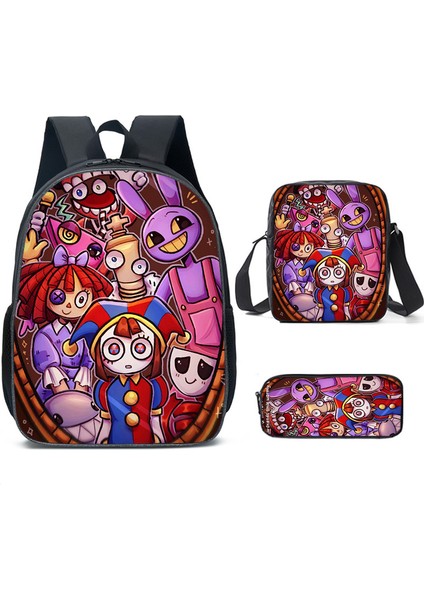 Büyülü Dijital Sirk Inanılmaz Dijital Sirk Öğrenci Çocuk Anaokulu Okul Çantası Üç Parçalı Set (Yurt Dışından)