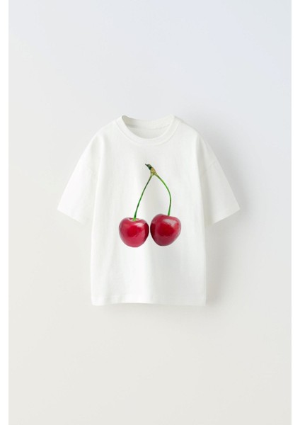 Cherry Kiraz Tasarım Baskılı Beyaz Çocuk T-Shirt fiyatları