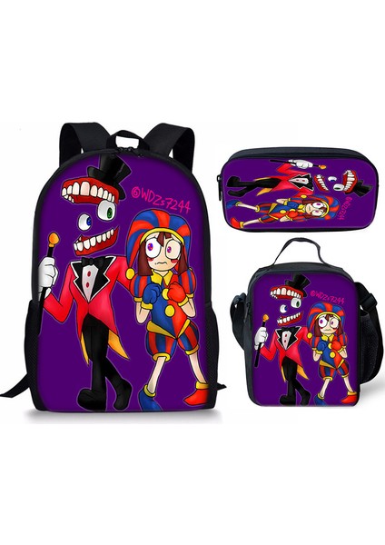 Büyülü Dijital Sirk Inanılmaz Dijital Sirk Öğrenci Çocuk Anaokulu Okul Çantası Üç Parçalı Set (Yurt Dışından)